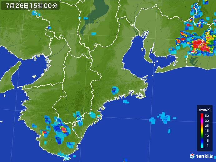 三重県の雨雲レーダー(2017年07月26日)