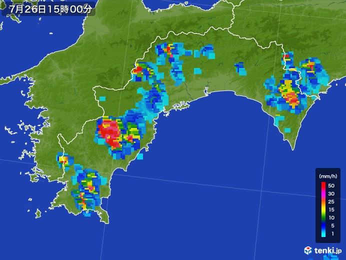 高知県の雨雲レーダー(2017年07月26日)