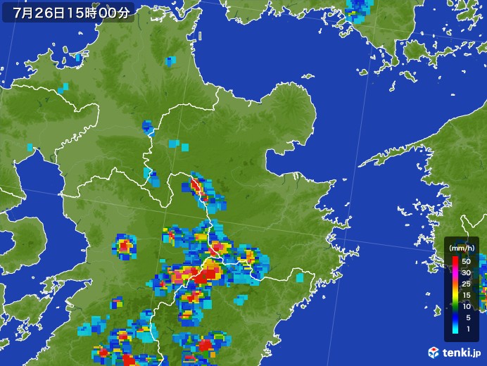 大分県の雨雲レーダー(2017年07月26日)
