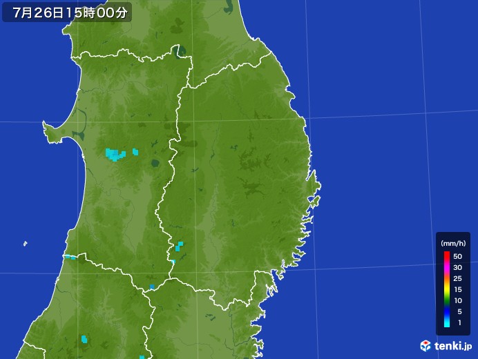 岩手県の雨雲レーダー(2017年07月26日)
