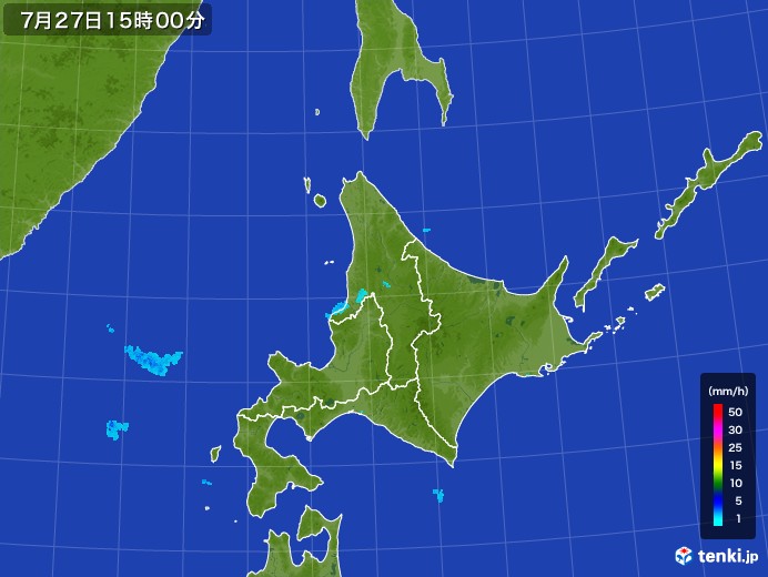 北海道地方の雨雲レーダー(2017年07月27日)