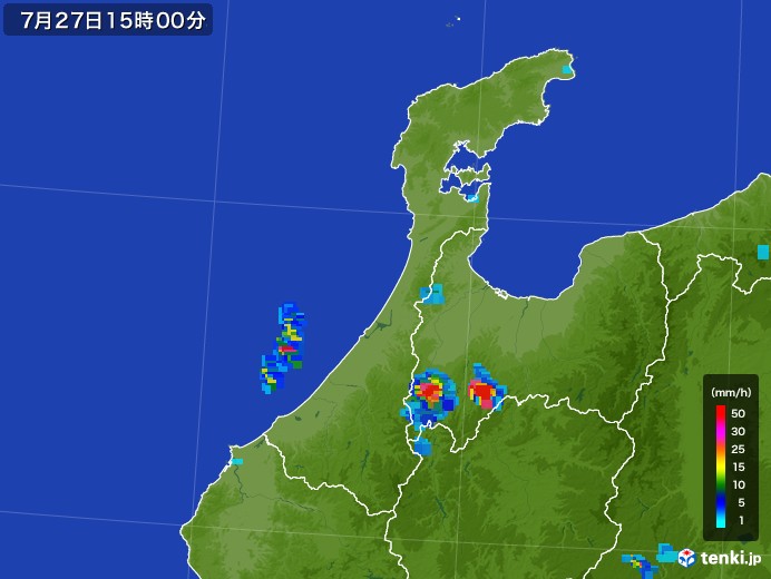 石川県の雨雲レーダー(2017年07月27日)