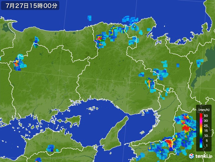 兵庫県の雨雲レーダー(2017年07月27日)