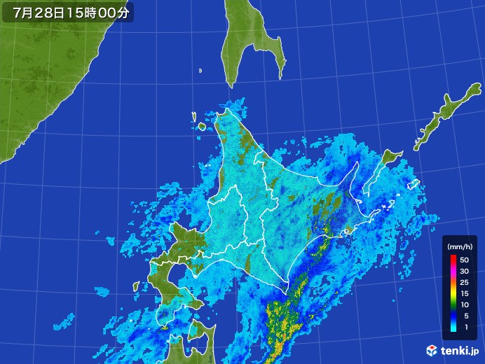 北海道地方の雨雲レーダー(2017年07月28日)