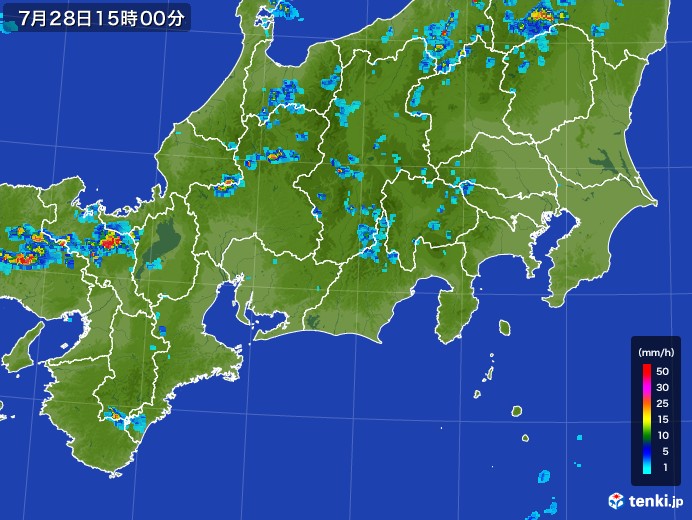 東海地方の雨雲レーダー(2017年07月28日)
