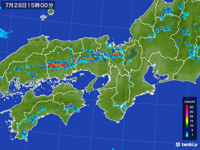 近畿地方の雨雲レーダー(2017年07月28日)