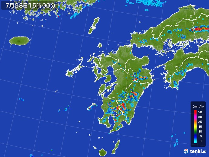 九州地方の雨雲レーダー(2017年07月28日)
