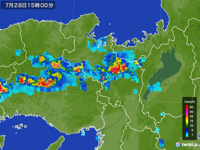 京都府の雨雲レーダー(2017年07月28日)