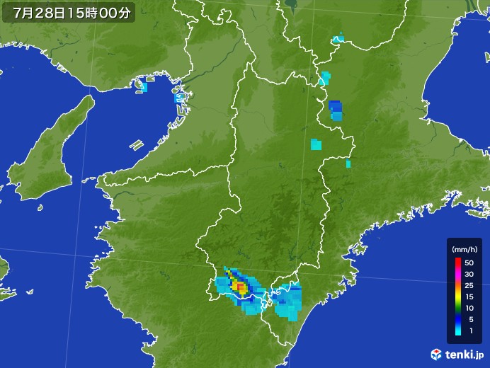 奈良県の雨雲レーダー(2017年07月28日)