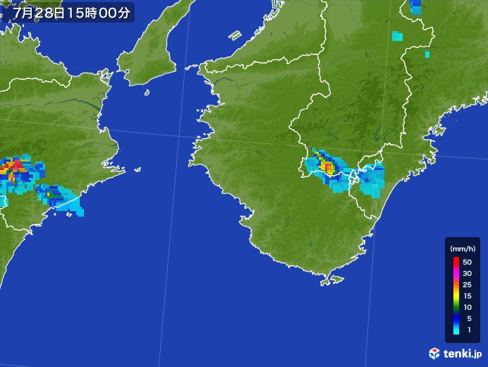 和歌山県の雨雲レーダー(2017年07月28日)