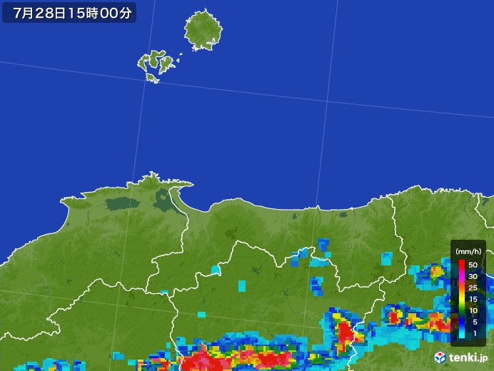 鳥取県の雨雲レーダー(2017年07月28日)