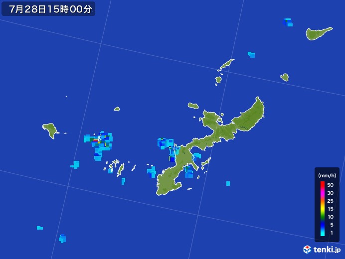 沖縄県の雨雲レーダー(2017年07月28日)