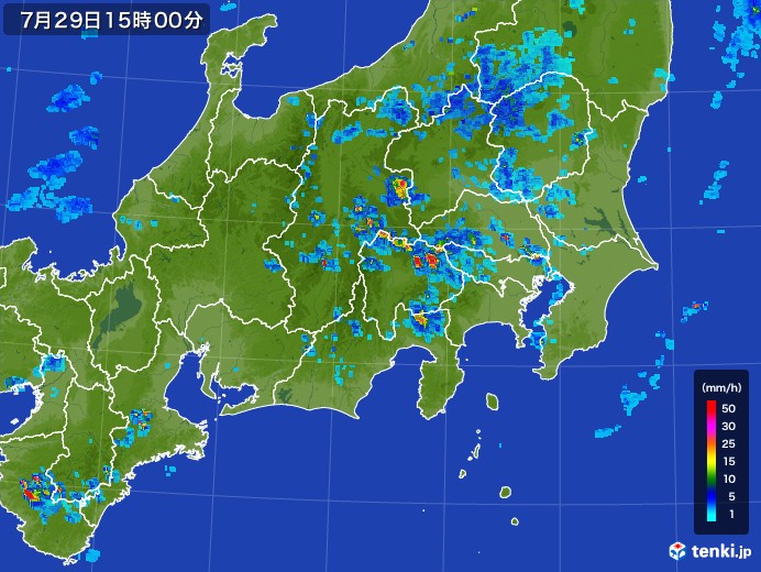 関東・甲信地方の雨雲レーダー(2017年07月29日)