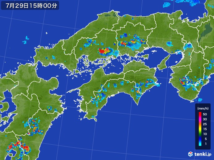 四国地方の雨雲レーダー(2017年07月29日)