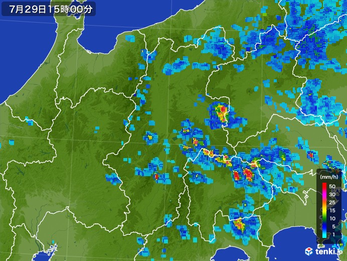 長野県の雨雲レーダー(2017年07月29日)