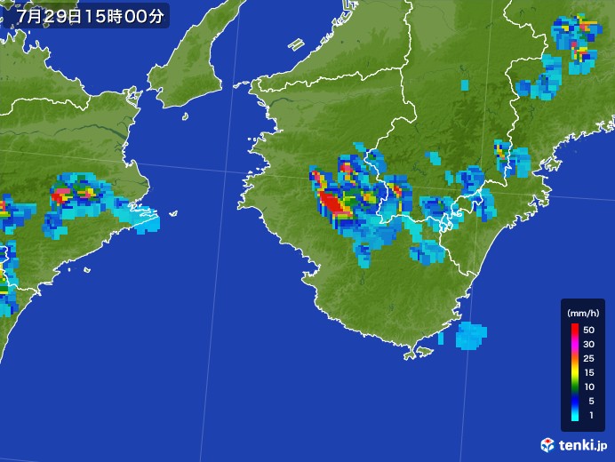 和歌山県の雨雲レーダー(2017年07月29日)