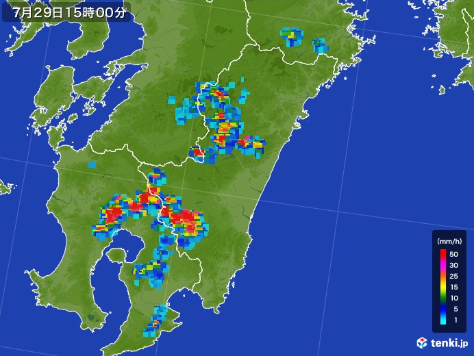 宮崎県の雨雲レーダー(2017年07月29日)