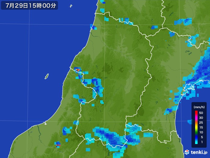 山形県の雨雲レーダー(2017年07月29日)