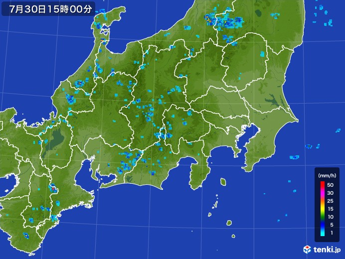 関東・甲信地方の雨雲レーダー(2017年07月30日)