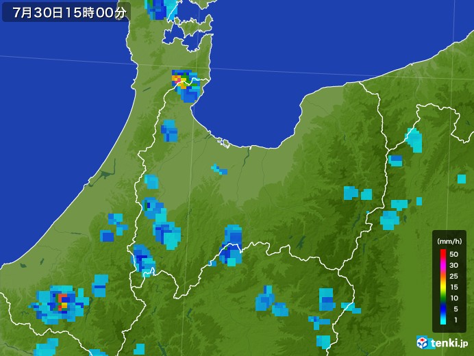 富山県の雨雲レーダー(2017年07月30日)