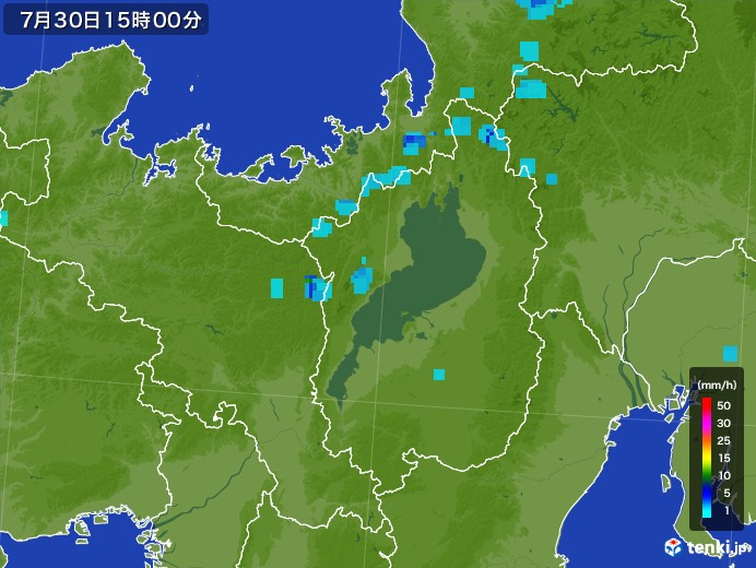 滋賀県の雨雲レーダー(2017年07月30日)