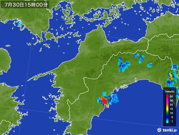 愛媛県の雨雲レーダー(2017年07月30日)