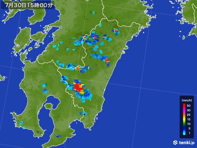 宮崎県の雨雲レーダー(2017年07月30日)