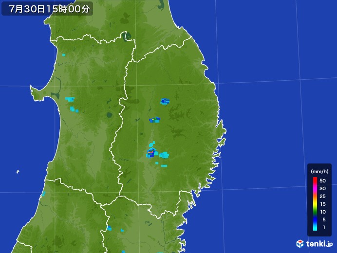 岩手県の雨雲レーダー(2017年07月30日)