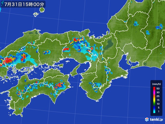 近畿地方の雨雲レーダー(2017年07月31日)