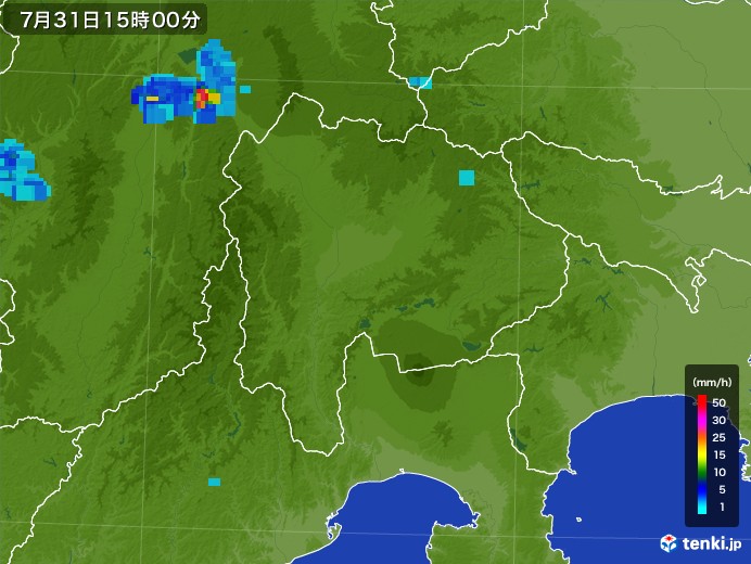 山梨県の雨雲レーダー(2017年07月31日)