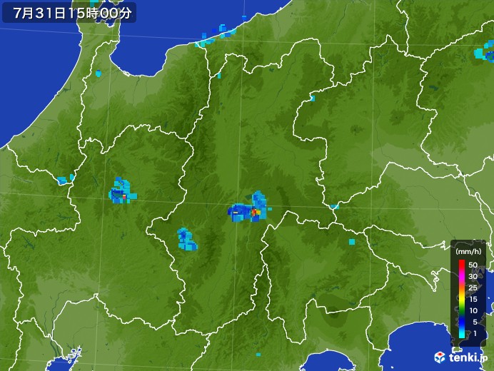 長野県の雨雲レーダー(2017年07月31日)