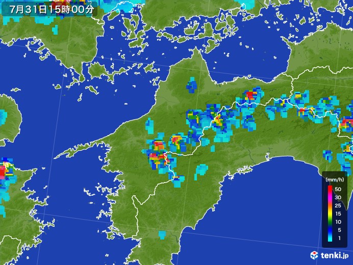 愛媛県の雨雲レーダー(2017年07月31日)