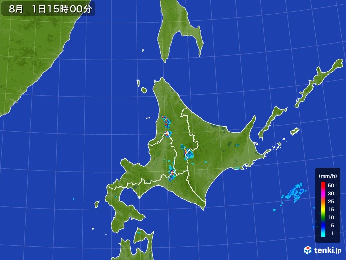 北海道地方の雨雲レーダー(2017年08月01日)