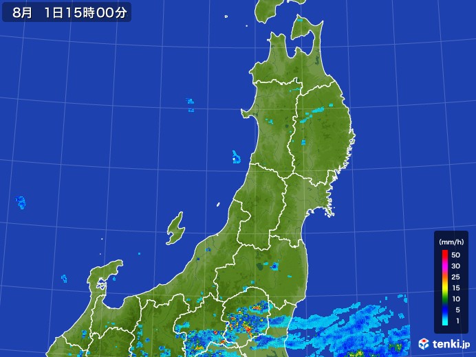 東北地方の雨雲レーダー(2017年08月01日)