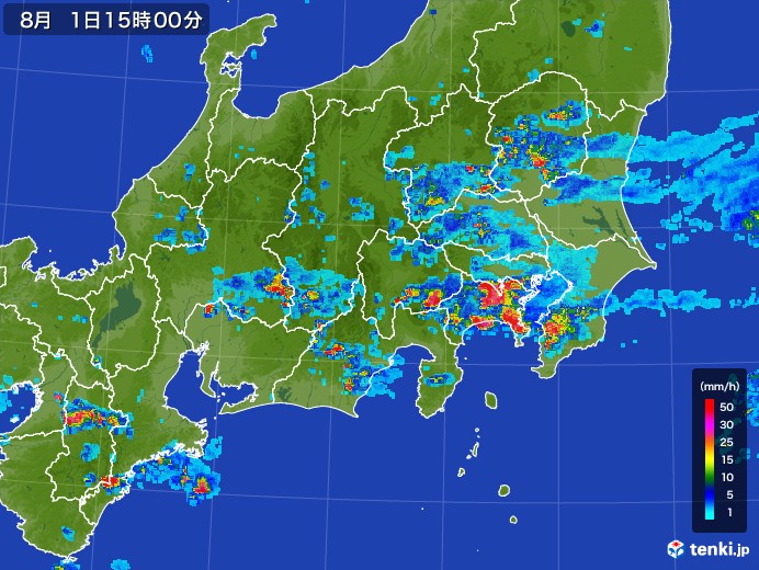 関東・甲信地方の雨雲レーダー(2017年08月01日)