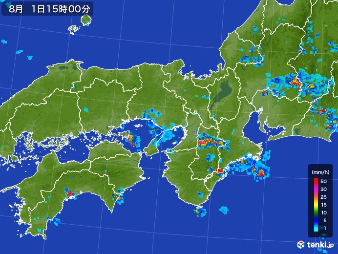 近畿地方の雨雲レーダー(2017年08月01日)