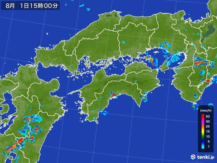 四国地方の雨雲レーダー(2017年08月01日)
