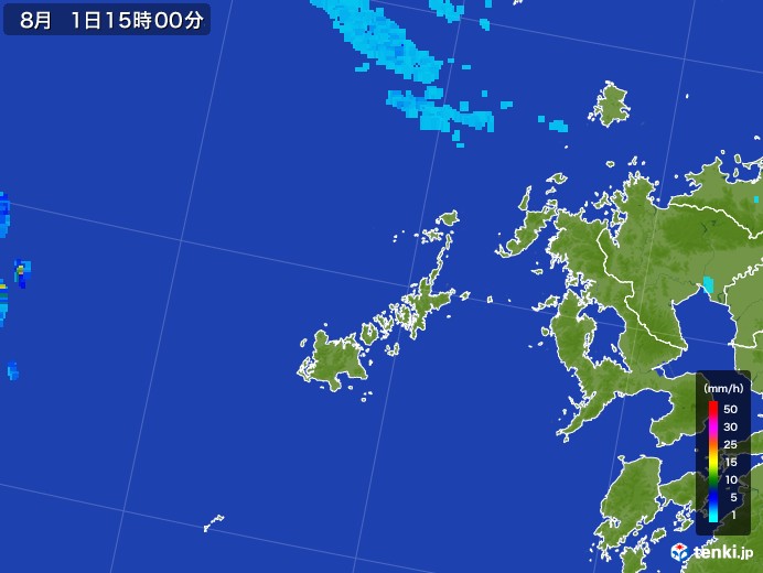 五島列島(長崎県)の雨雲レーダー(2017年08月01日)