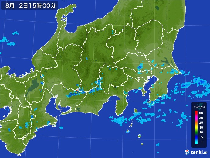 関東・甲信地方の雨雲レーダー(2017年08月02日)