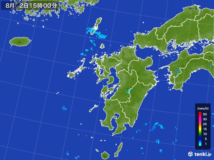 九州地方の雨雲レーダー(2017年08月02日)