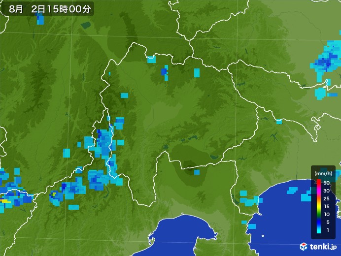 山梨県の雨雲レーダー(2017年08月02日)