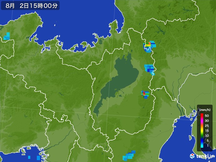 滋賀県の雨雲レーダー(2017年08月02日)