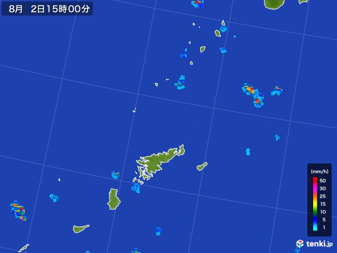 奄美諸島(鹿児島県)の雨雲レーダー(2017年08月02日)