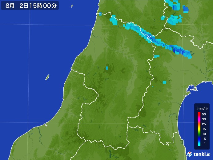 山形県の雨雲レーダー(2017年08月02日)