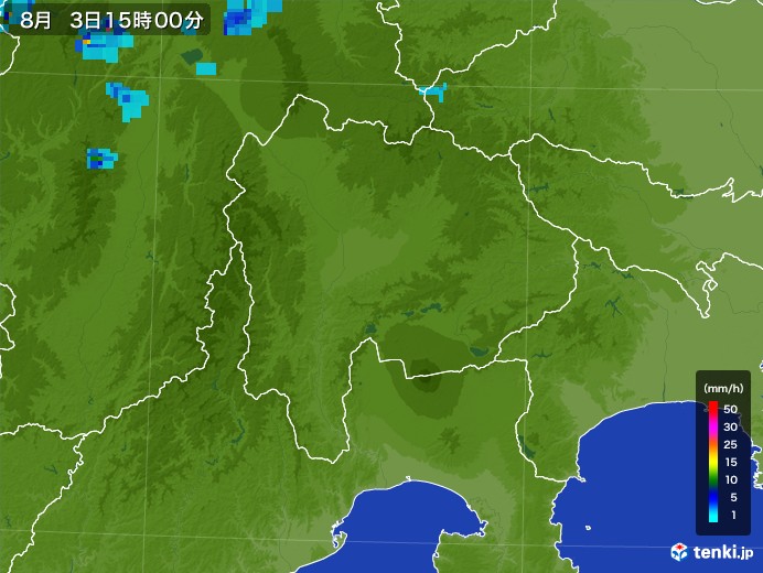 山梨県の雨雲レーダー(2017年08月03日)