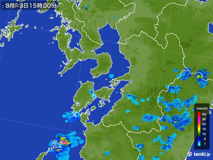 熊本県の雨雲レーダー(2017年08月03日)