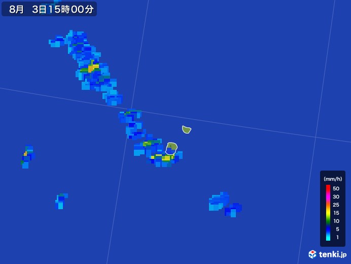 南大東島(沖縄県)の雨雲レーダー(2017年08月03日)