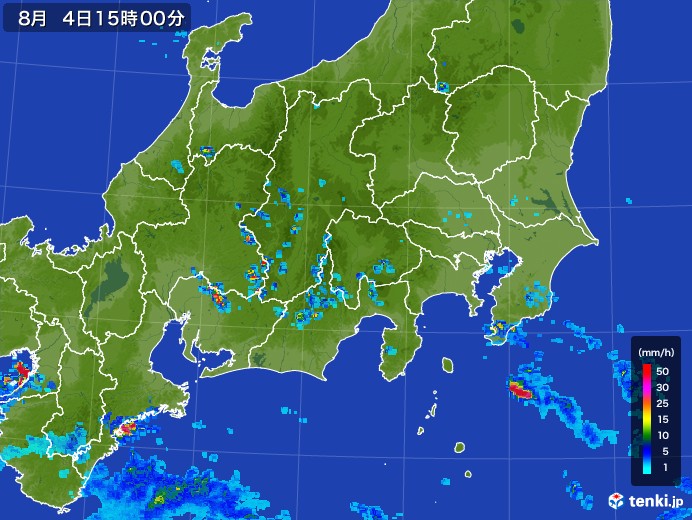 関東・甲信地方の雨雲レーダー(2017年08月04日)