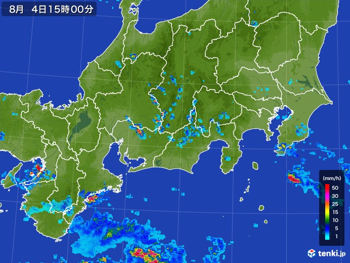 東海地方の雨雲レーダー(2017年08月04日)