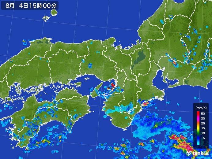 近畿地方の雨雲レーダー(2017年08月04日)